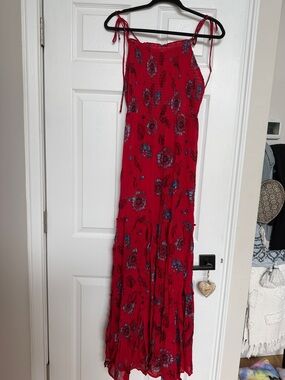 Free People Red Floral Smocked Maxi Dress